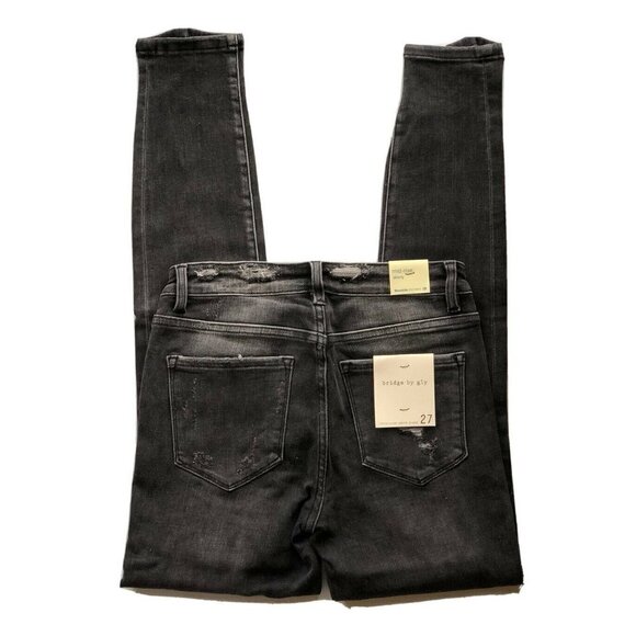 BRIDGE BY GLY Women's Black Destruct Denim Mid-Rise Skinny Stretch Jeans - Picture 3 of 12